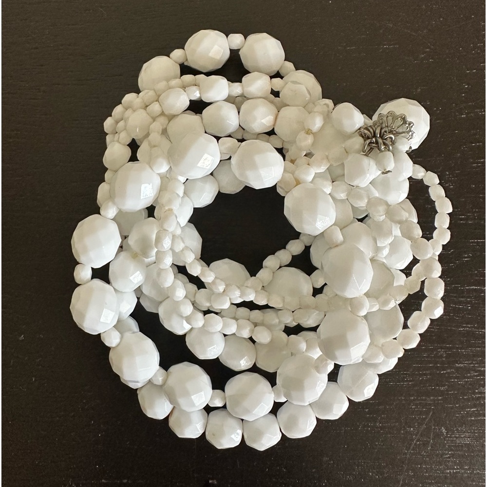 White Beaded Multi-Strand Stretch Bracelet